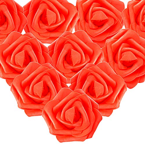 MEJOSER 50 Stück künstliche weiße Rose, 7 cm, weißer Blumenkopf, Dekoration für Hochzeit, Party, Zeremonie, Haarzubehör (rot) von MEJOSER