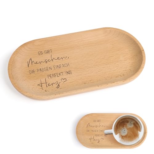 MEJOSER Geschenk Freundin Geburtstag Beste Freundin Geschenke Frauen Tablett mit Gravur Herzenmensch Holz Brettchen Frühstücksbrettchen Hochzeit Valentinstag für Brot Tasse von MEJOSER