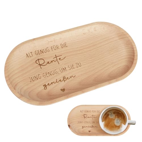 MEJOSER Holz Tablett für Brot Tassen 22x11cm Ruhestand Geschenk Renteneintritt Geschenk Frau Männer Rente Rentner Brettchen Abschiedsgeschenk für Rentnerin Kosmetiktablett (Tasse Nicht inkl.) von MEJOSER
