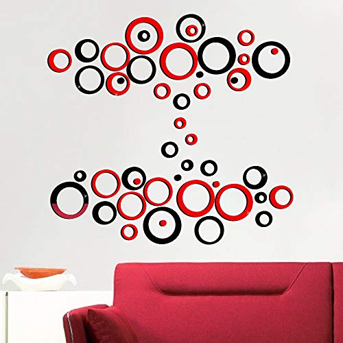 48 Stück Wandtattoo Kreise Spiegel Wandaufkleber Wandsticker Wandtatoo Spiegel Wanddeko Wandkunst Selbstklebend Abnehmbar für Schlafzimmer Wohnzimmer Haus Deko Schwarz Rot von MEJOSER