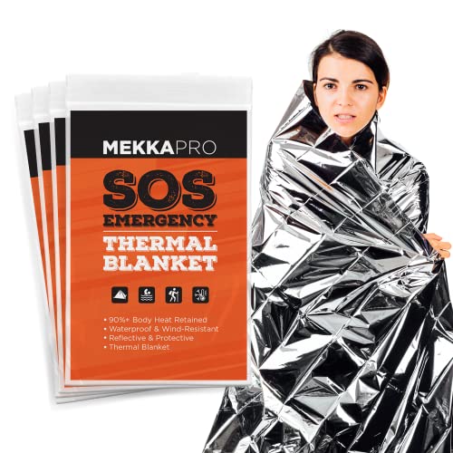 MEKKAPRO - Rettungsdecke - 4er-Pack - LEICHT & KOMPAKT - Notfalldecke in Taschengröße bei jeder Situation direkt zur Hand - Geeignet für Notfälle, Camping, Wandern, Survival oder Erste Hilfe von MEKKAPRO