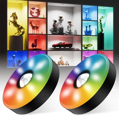 MEKKLEON RGB Schrankleuchten mit Fernbedienung, 15 Farben LED Schrankbeleuchtung, Magnetisch Dimmbar Led Unterbauleuchte, Kabellos Vitrinenbeleuchtung mit Timing Funktion(Schwarz,2 PACK) von MEKKLEON