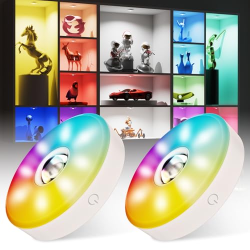 MEKKLEON RGB Schrankleuchten mit Fernbedienung, 15 Farben LED Schrankbeleuchtung, Magnetisch Dimmbar Led Unterbauleuchte, Kabellos Vitrinenbeleuchtung mit Timing Funktion(Weiß,2 PACK) von MEKKLEON