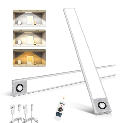 MEKKLEON Unterbauleuchte Küche led,100LEDs Sensor Licht 3 Farben Schrankbeleuchtung Led mit Bewegungsmelder,Wiederaufladbar Nachtlicht,led strip batteriebetrieben für Schlafzimmer,Treppe (40cm-2) von MEKKLEON