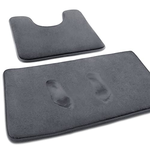 MEKO Memory Foam Badematte, 2 Set Anti Rutsch Badezimmerteppich und saugfähiger U-förmiger Konturteppich Fußmatte für Badezimmer Dusch, maschinenwaschbar und super weich (Grau) von MEKO