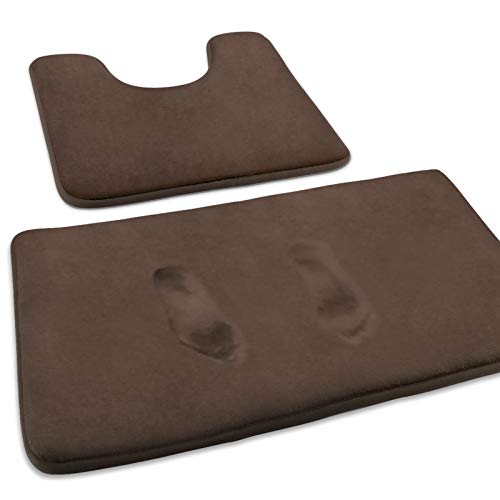 MEKO Memory Foam Badematte, 2 Set Anti Rutsch Badezimmerteppich und saugfähiger U-förmiger Konturteppich Fußmatte für Badezimmer Dusch, maschinenwaschbar und super weich (Braun) von MEKO