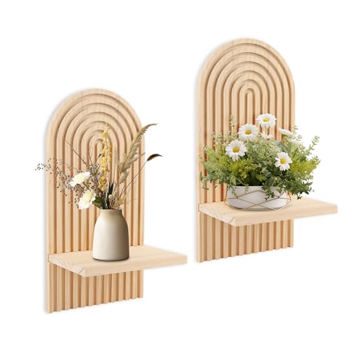 MEKOTRIN 2 Pack Kleines Wandregal Massivholz 3D -Bogen L -Form Innenpflanzen Schwimmende Regale Wanddekoration für Wohnzimmer Schlafzimmer (Beige) von MEKOTRIN