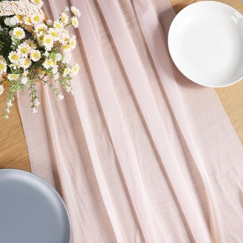 MEKOTRIN Tischläufer für Hochzeiten, Transparent, Chiffon, Romantisch, Elegant, Luftig, Tischtuch, Drapiert, 70 X 300 cm (Rosa, 2 Stück) von MEKOTRIN