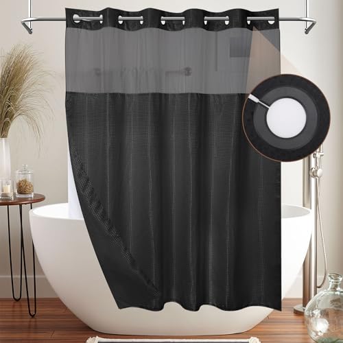MEKOTRIN Waffel-Duschvorhang mit Snap-in-Liner, Badevorhang Im Hotel-Stil, Netzoberseite, Fenster, Wasserabweisend, Waschbar (Black) von MEKOTRIN