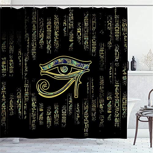 Duschvorhang Ägyptisches Horusauge Auf Hieroglyphen Gold Und Marmor Wasserdicht Für Badezimmer Haken Inklusive 180x180cm von MEKPAM