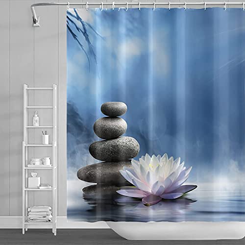 Duschvorhang Mit Spa Thema Zen Stein Und Seerose Lotusblume Spirituelle Meditation Duschvorhang Wasserdichtes Polyester Für Badezimmerdekoration 180X180cm von MEKPAM