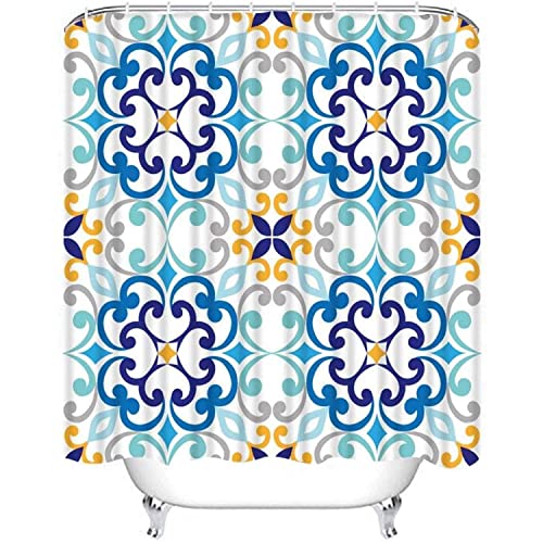 Duschvorhang Sets Blau Mediterran Auf Italienischen Fliesen Majolika Muster Abstrakt Antik Polyester Stoff Dekor Mit 12 Haken Wasserdicht Waschbar 180x180cm von MEKPAM