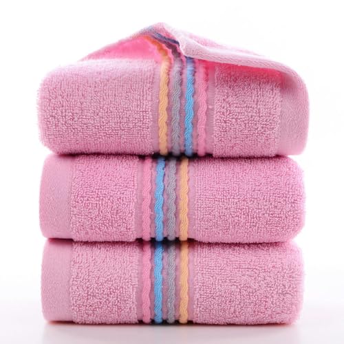MEKPAM 3-Teiliges Handtuch Saugfähig Dick Zum Waschen des Gesichts Für Den Täglichen Bedarf Weich Zum Waschen des Gesichts Regenbogen – Rosa von MEKPAM