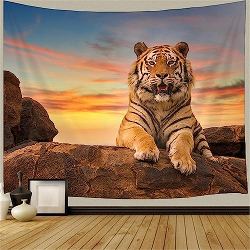 MEKPAM 3D-Wald-Tiger-Wandteppich Böhmischer Druck Wandbehang Stoff Wandteppich Bergtier Wandteppich 150x130cm von MEKPAM