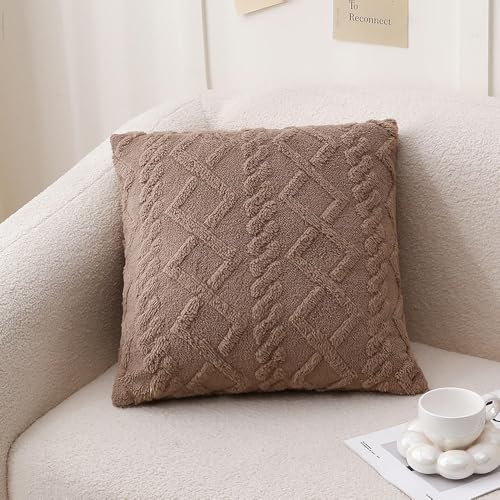 MEKPAM 4 Pieces Plüsch-Kissenbezug Jacquard Geometrischer Kissenbezug Sofa Wohnzimmer Rückenlehne Quadratischer Kissenbezug von MEKPAM