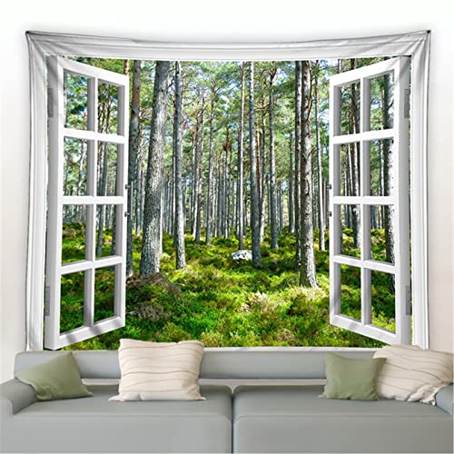 MEKPAM Außenfenster Wald Wandteppich Bäume Grüne Pflanzen Frühling Naturlandschaft Zuhause Wohnzimmer Wandbehang Moderne Dekoration Wandteppiche 200x150cm von MEKPAM