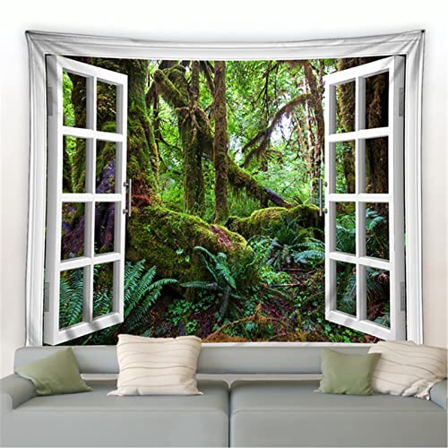 MEKPAM Außenfenster Wald Wandteppich Bäume Grüne Pflanzen Frühling Naturlandschaft Zuhause Wohnzimmer Wandbehang Moderne Dekoration Wandteppiche 200x150cm von MEKPAM