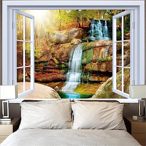 MEKPAM Außerhalb Des Fensters Wandteppich 3D-Bergsee Sonnenuntergang Wellenlandschaft Gartenposter Für Den Außenbereich Großes Wohnzimmer Dekor Wandbehang 230x180cm von MEKPAM
