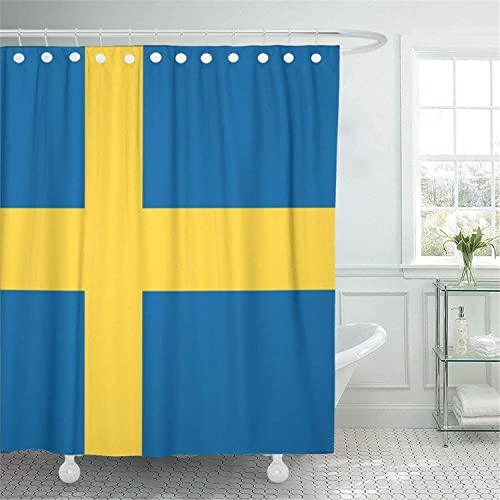 MEKPAM Badezimmer-dekoratives Schweden-Flaggen-Emblem-grafisches Symbol Wasserdichter Polyester-Gewebe-Duschvorhang mit 12 Haken Polyester-Gewebe trocknet 180x180cm von MEKPAM
