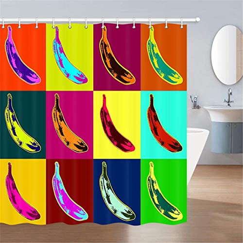 MEKPAM Bananen Duschvorhang Im Pop Art Stil Mit Bananenmuster Auf Buntem Psychedelischem Hintergrund Badevorhänge Aus Polyestergewebe Mit Haken 180X180cm von MEKPAM