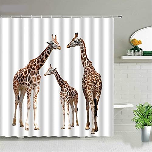 MEKPAM Duschtrennvorhang Afrika Wildtiere Duschvorhang Giraffe Wandbehang Badezimmerdeko Stoff Mit Haken 180X180cm von MEKPAM