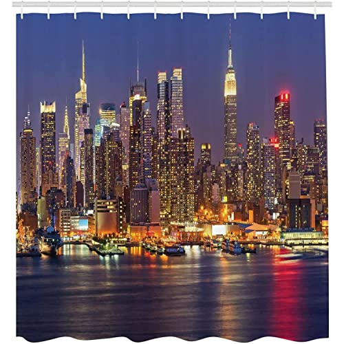 MEKPAM Duschvorhang New York City New York Nacht Skyline Stadtbild Wasserdicht Badezimmervorhang Dekoration 180X180cm von MEKPAM