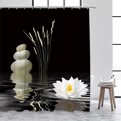 MEKPAM Duschvorhang Zen Grün Bambus Buddha Duschvorhänge Wasser Kerze Stein Lotus Pflanze Garten Landschaft 3D Wohnkultur Stoffhaken 180X180cm von MEKPAM