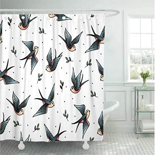 MEKPAM Einfacher Karikatur-Vogel-Duschvorhang-Schwarz-Weinlese-Tätowierungs-Schwalben-Gewebe-wasserdichte Polyester-Badezimmer-Vorhänge 180x180cm von MEKPAM