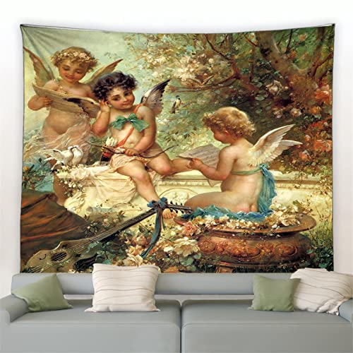 MEKPAM Engel Wandteppich Ölgemälde Landschaft Für Wohnzimmer Schlafzimmer Wandteppiche Garten Wandbehang Hintergrund Tischdecken Dekor 150x130cm von MEKPAM