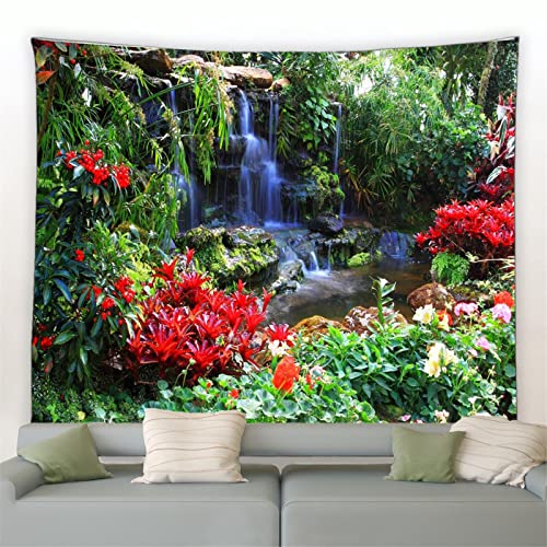 MEKPAM Frühling Park Landschaft Wandteppich Ländliche Natur Blume Pflanze Grün Wald Bäume Garten Wandbehang Stoff Wohnzimmer Schlafzimmer Dekor 150x130cm von MEKPAM