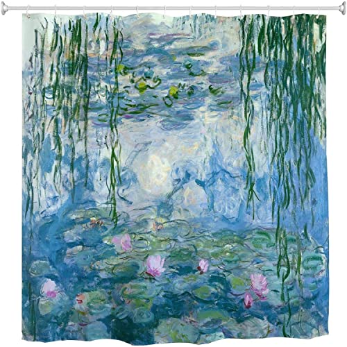 MEKPAM Home Decor Duschvorhang Seerosen Ölgemälde Blumen Wasserdichtes Widerstandsfähiges Stoff Badezimmer Dekor Set Mit 12 Haken 180x180cm von MEKPAM