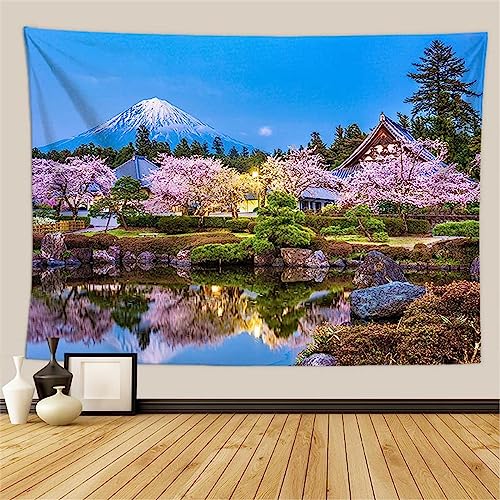 MEKPAM Japanischer Wandteppich Rosa Kirschbaum Berg Natur Landschaft Schön Hängend Wand Stoff Teppich Wohnheim Dekor Hintergrund 200x150cm von MEKPAM