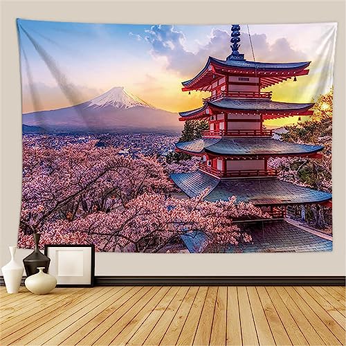 MEKPAM Japanischer Wandteppich Rosa Kirschbaum Berg Natur Landschaft Schön Hängend Wand Stoff Teppich Wohnheim Dekor Hintergrund 200x150cm von MEKPAM