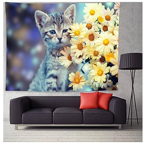 MEKPAM Katze Wandteppich 3D Süßes Tier Bedruckter Wandteppich Wandbehang Wohnheim Ästhetische Raumdekoration Wandteppiche Teppich Für Schlafzimmer 200x150cm von MEKPAM