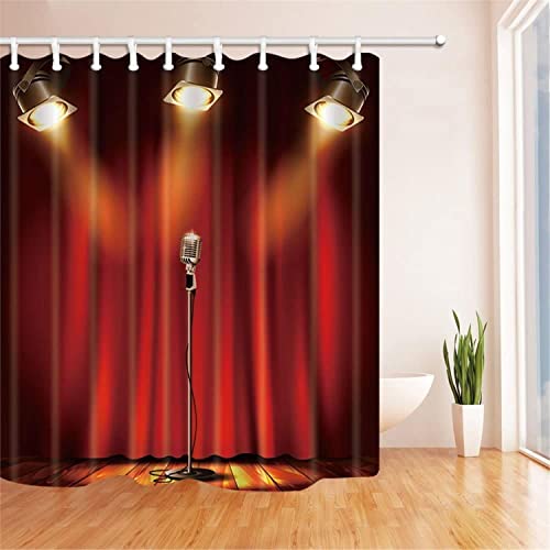 MEKPAM Music Decor Duschvorhang Mikrofon Und Scheinwerfer Auf Der Bühne Badvorhänge Aus Polyestergewebe Mit Haken 180X180cm von MEKPAM