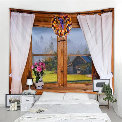 MEKPAM Nordischer Stil 3D Fenster Landschaft Dekoration Wandteppich Mandala Wandteppich Böhmischen Dekoration Wandteppich Schlafzimmer Wandteppich 150x130cm von MEKPAM