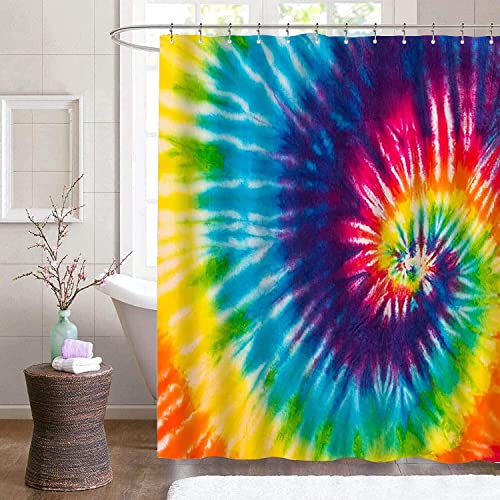 MEKPAM Psychedelische Batik Duschvorhang Sets Regenbogen Boho Hippie Mandala Aquarell Abstrakt Bunt Geometrisch Polyestergewebe Badezimmerdekoration 180X180cm von MEKPAM