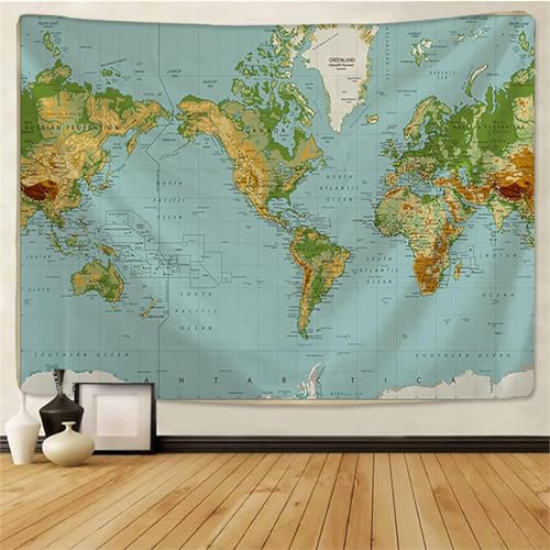 MEKPAM Retro Weltkarte Wandteppich High-Definition Karte Stoff Wandbehang Dekor Aquarell Karte Brief Polyester Tischdecke Yoga Strandtuch 150x100cm von MEKPAM