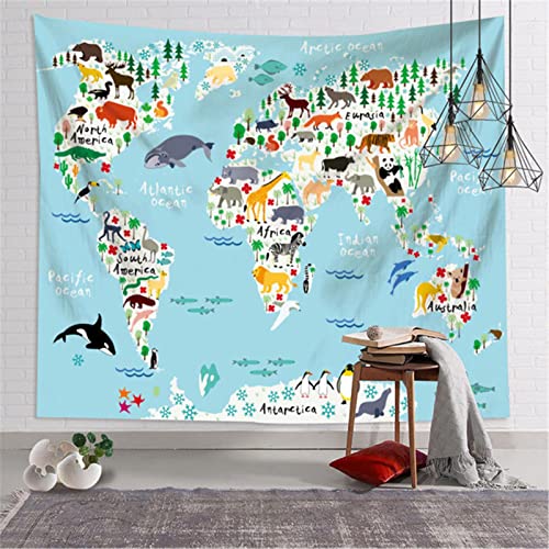 MEKPAM Tiere Weltkarte Wandbehang Große Kinder Pädagogische Sehenswürdigkeiten Weltkarte Wandteppich Kindergarten Kinderzimmer Dekor 150x130cm von MEKPAM