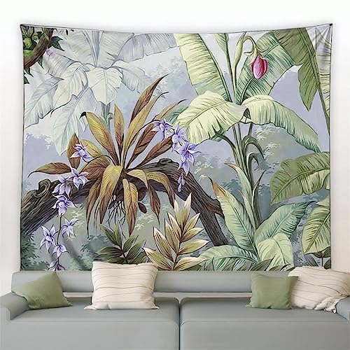 MEKPAM Tropische Pflanzen Wandteppich Bunter Papagei Monstera Bananenblätter Aquarell Wandbehang Natürliche Landschaft Wohnzimmer Wandteppiche 200x150cm von MEKPAM