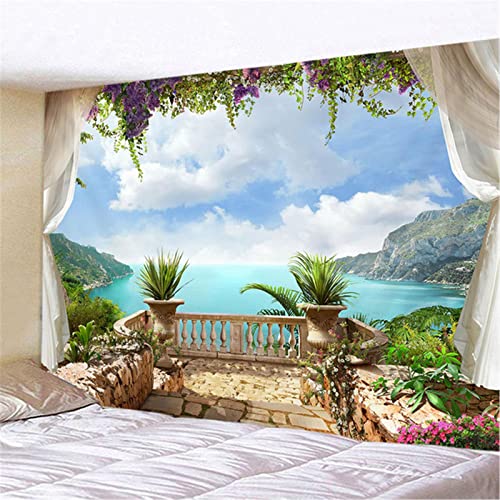 MEKPAM Wandteppich3D-Nachahmung Fenster Wald Landschaft Tapisserie Wandbehang Böhmischen Mandala Heimdekoration Wandtuch Matte Decke 200x150cm von MEKPAM