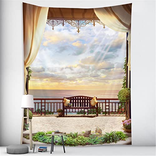 MEKPAM Wandteppich3D-Nachahmung Fenster Wald Landschaft Tapisserie Wandbehang Böhmischen Mandala Heimdekoration Wandtuch Matte Decke 230x180cm von MEKPAM