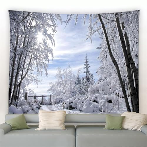 MEKPAM Wandteppichwandteppichweihnachtsteppich Wandbehang Natur Weiß Wald Schnee Wand Groß Teppich Für Party Wohnzimmer Schlafzimmer Wohnheim Wohnkultur 150x130cm von MEKPAM