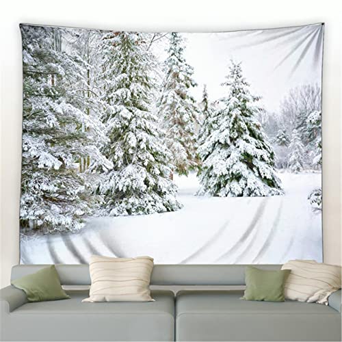 MEKPAM Winterwald Wandteppich Weiß Schnee Szene Wandbehang Deko Weihnachten Hintergrund Wohnzimmer Schlafzimmer Fantasie Dekor Decke 150x130cm von MEKPAM