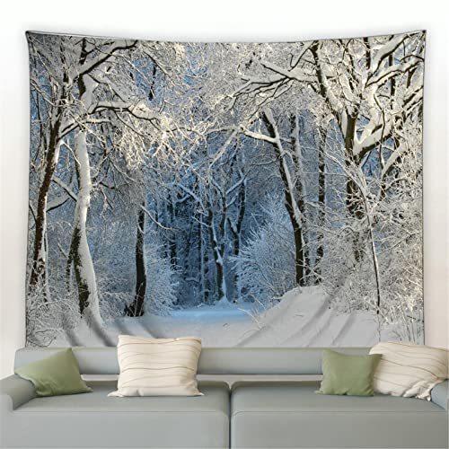 MEKPAM Winterwald Wandteppich Weiß Schnee Szene Wandbehang Deko Weihnachten Hintergrund Wohnzimmer Schlafzimmer Fantasie Dekor Decke 150x130cm von MEKPAM