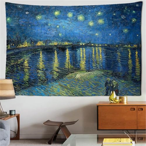 Stern Mond Nacht Van Gogh Malerei Gedruckt Wohnzimmer Dekoration Wandbehang Wandteppich Yogamatte Teppich Wohnkultur Kunst 230x180cm von MEKPAM