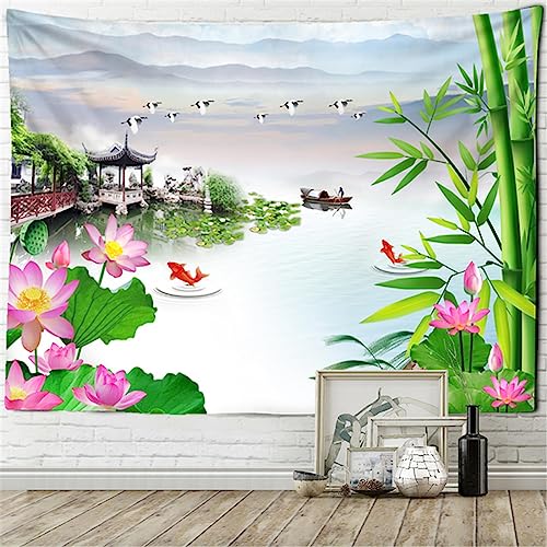 Tote Blätter Lotus Koi Wandteppich Wandbehang Kunst Natur Pflanze Wohnkultur Hintergrund Stoff 230x180cm von MEKPAM