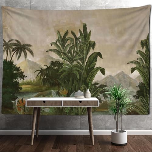 Wandteppich Mit Palme Bananenblatt Wandbehang Bohemian-Stil Tropische Pflanzen Natürliche Landschaft Wohnkultur 150x130cm von MEKPAM