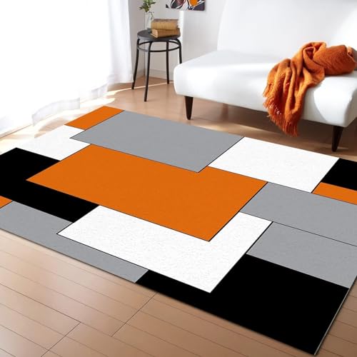 MELABE Abstrakte Farbblöcke Teppich Weicher Bodenteppich, Orange-Schwarze Geometrie Waschmaschinenfest Große Teppiche für Wohnzimmer Schlafzimmer 60 x 90cm von MELABE