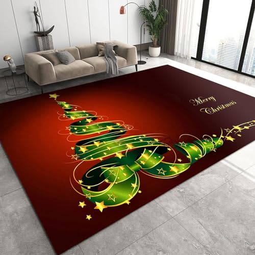 MELABE Frohe Weihnachten Retro-Rotdruck Teppiche Gegend, Grüne Weihnachtsbaumsterne Kurzflor Kinderteppich - für Terrasse Garten, Küche, Bad 160 x 200cm von MELABE